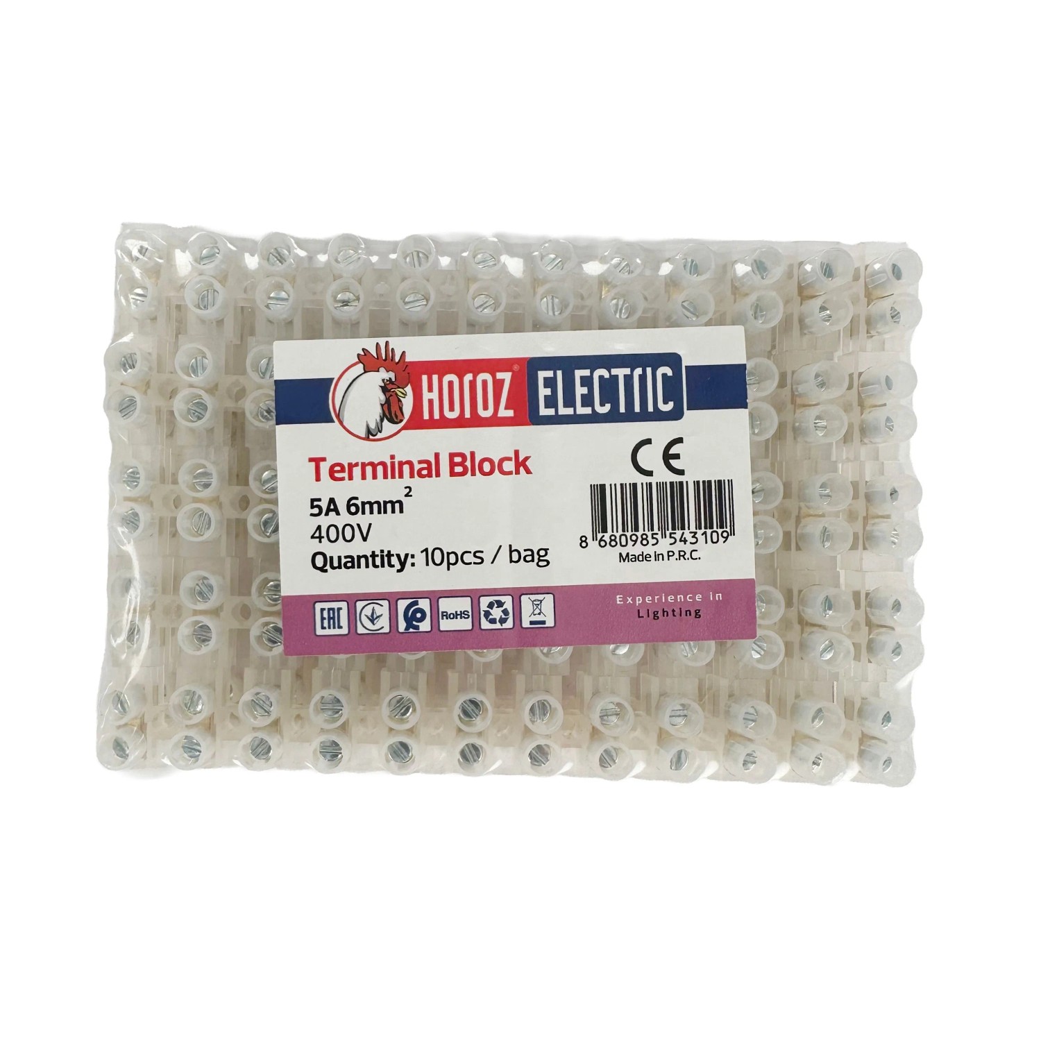 HOROZ Klemmenleiste 12-polig 5 mm² 5 A 400 V PVC Lüsterklemme Schraubklemme Messing 10 Stück