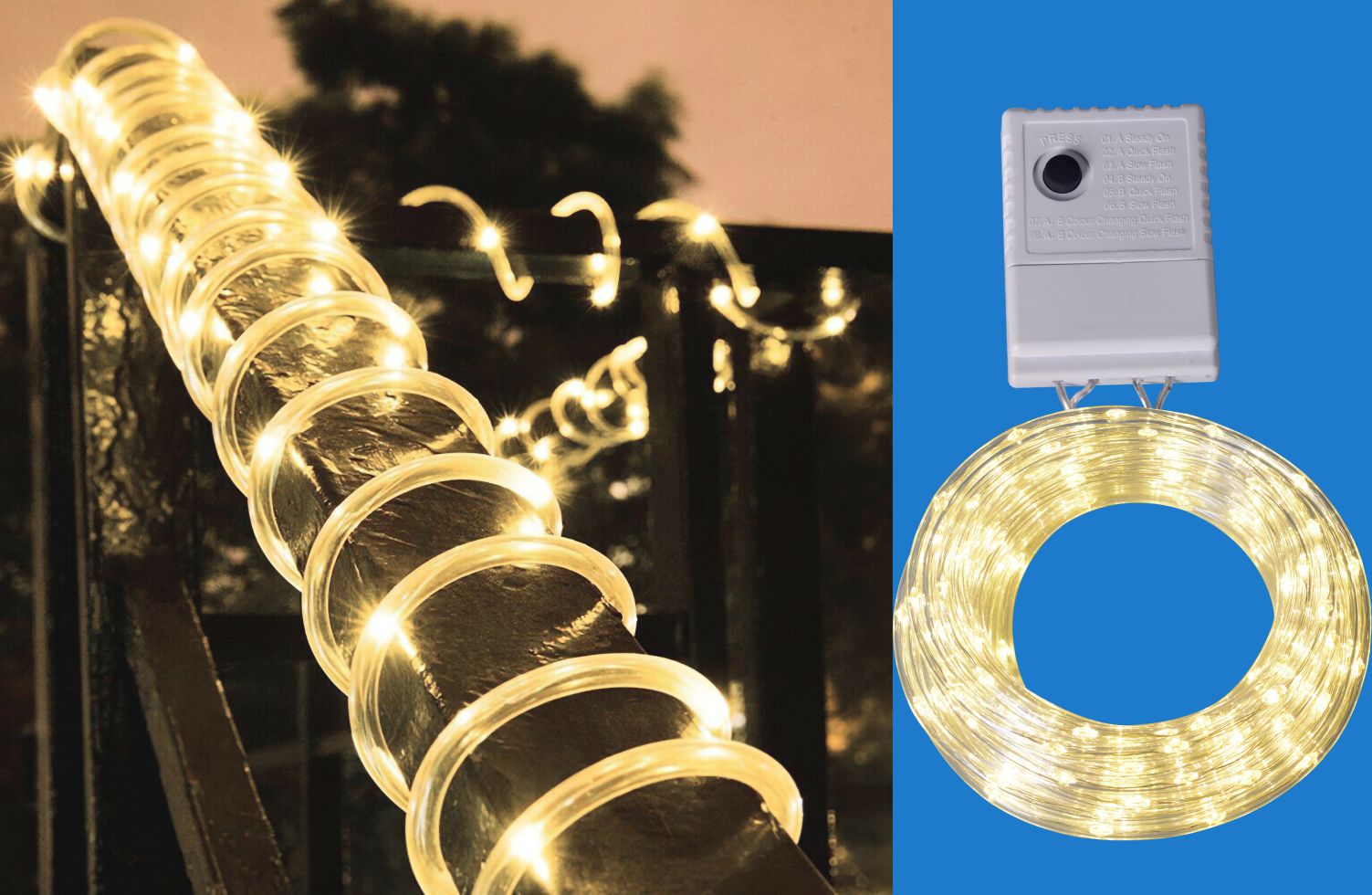 TrendLine LED-Lichterschlauch Mini Außen 10 m warmweiß mit Timer, 8 Lichteffekten