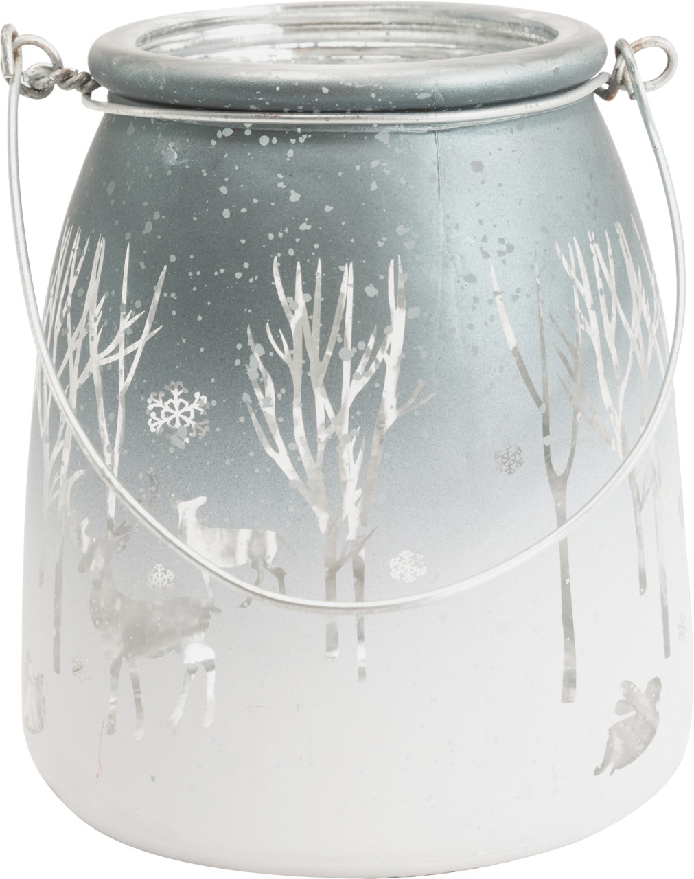 TrendLine Windlicht Glas Winter Ø 12 cm silber-weiß
