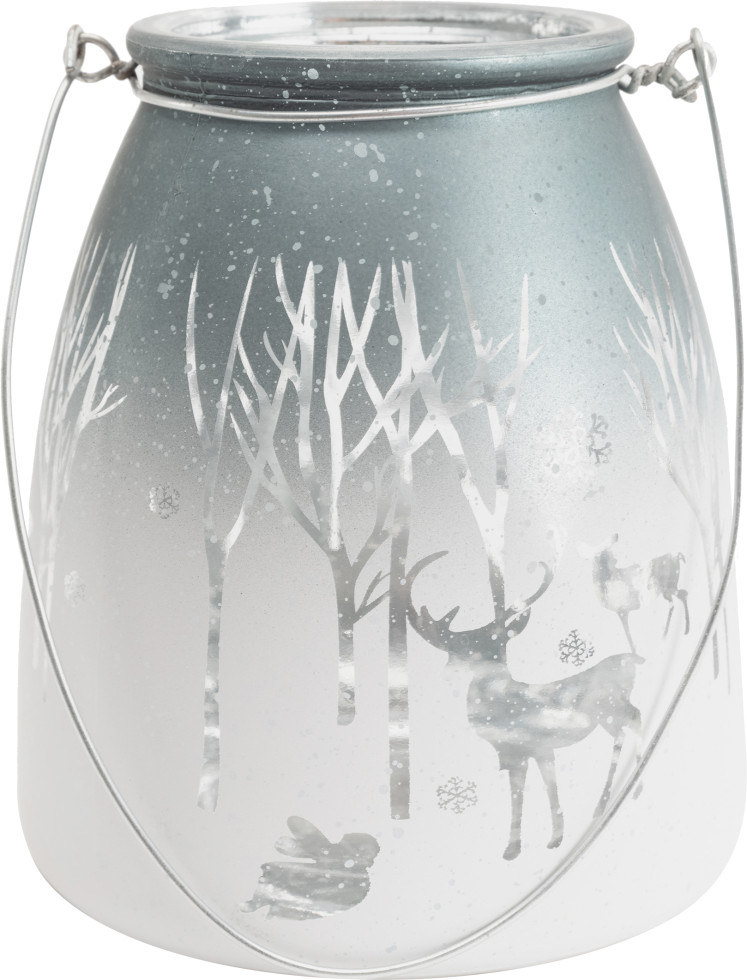TrendLine Windlicht Glas Winter Ø 13 cm silber-weiß