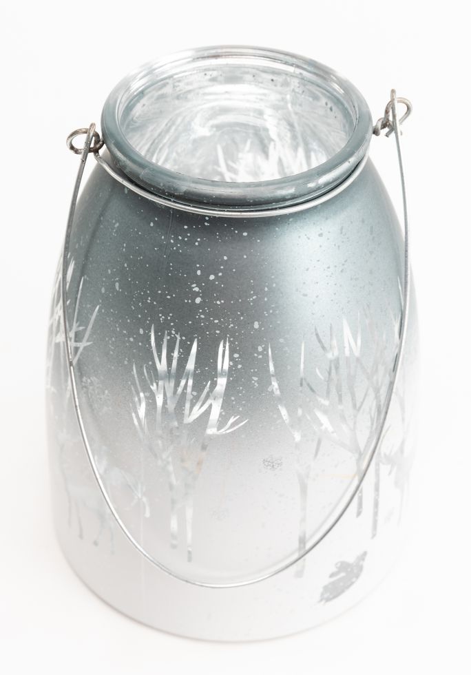 TrendLine Windlicht Glas Winter Ø 14 cm silber-weiß