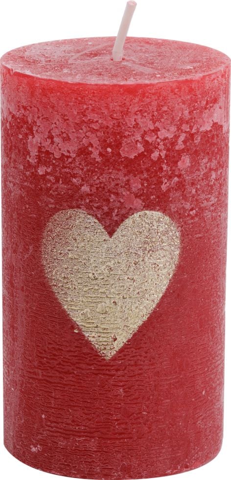 House of Rustic Kerze ruby rot mit gold Herz Ø 6,8 x 12 cm