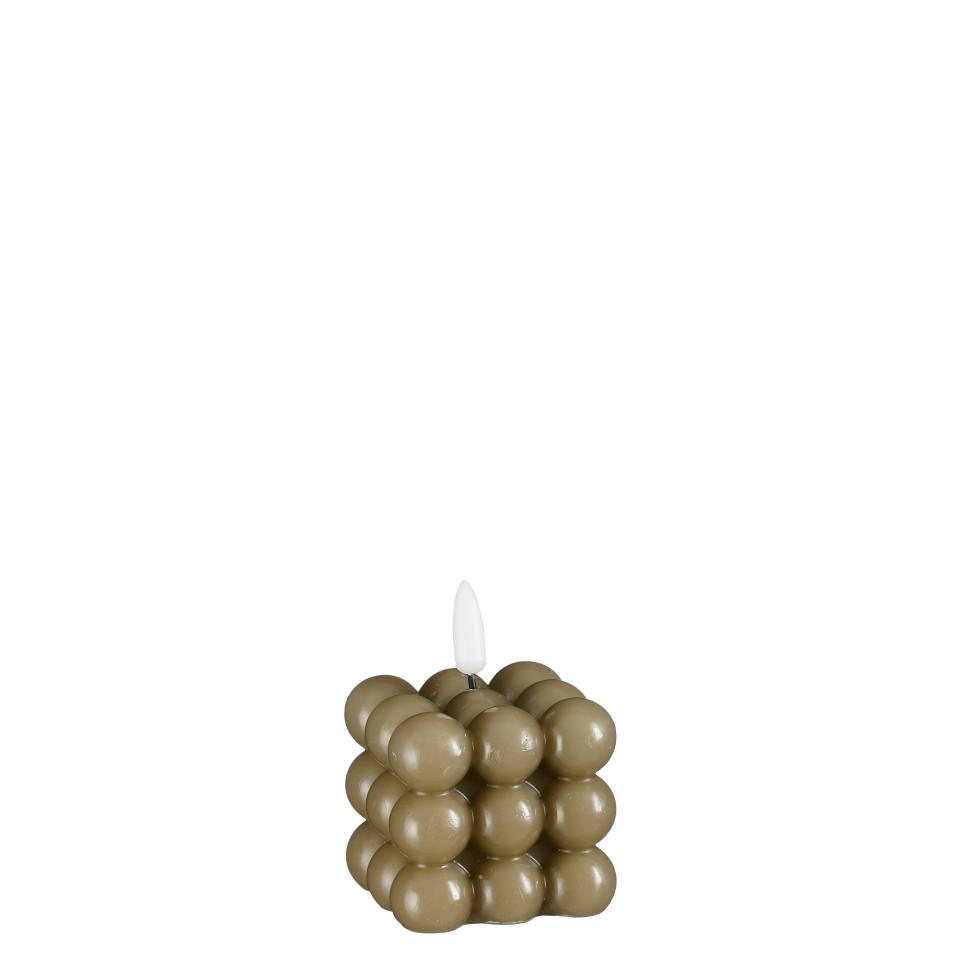 Mica Kerze LED 6 x 6 x 8,5 cm taupe warm weiß led batteriebetrieben Timer