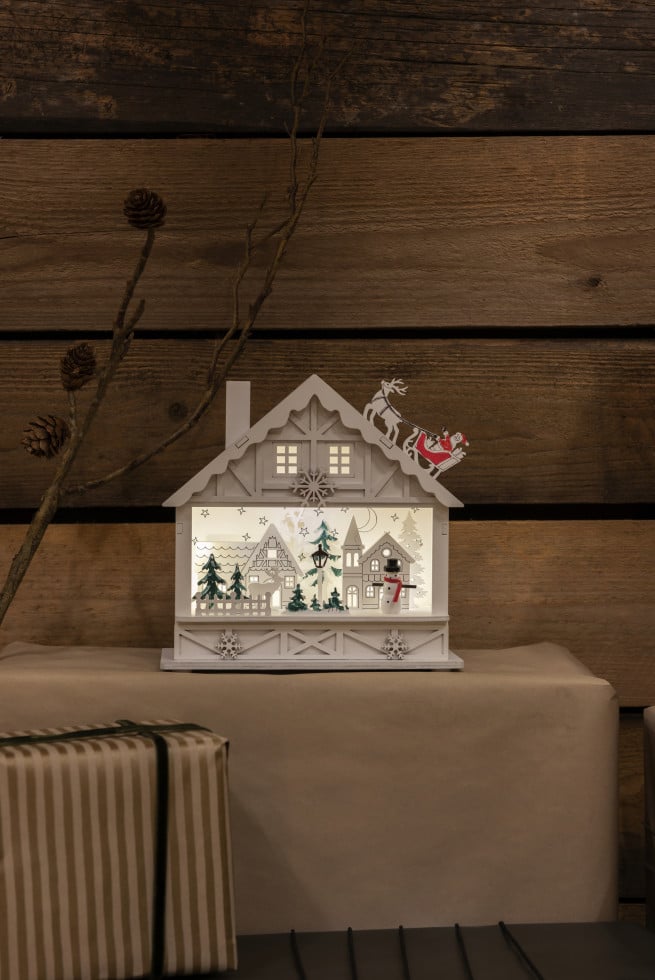 Konstsmide LED Holzsilhouette Haus Innen 4 warmweiße Dioden