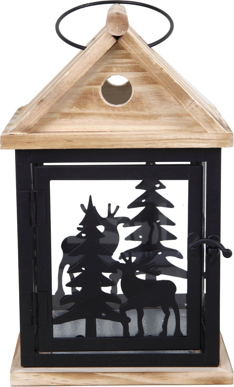 TrendLine Deko Kiefernholzlaterne 26 x 16 x 16 cm schwarz