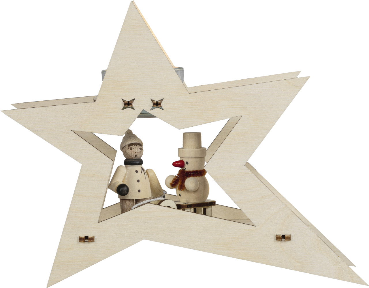 Stern-Leuchter Deko Holz Winterkind für 1 Teelicht 20 cm