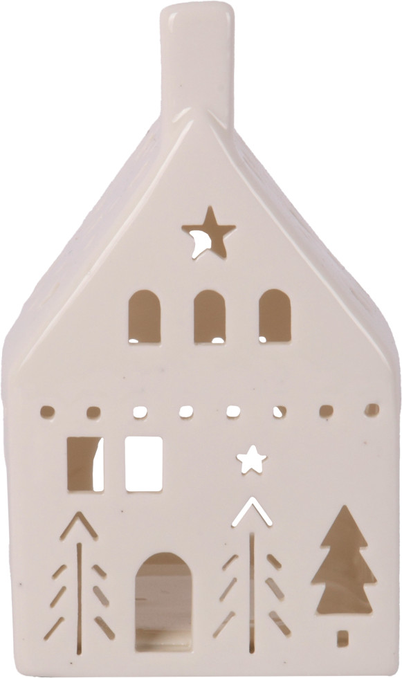 Windlicht Haus Keramik 13 x 7 cm weiß