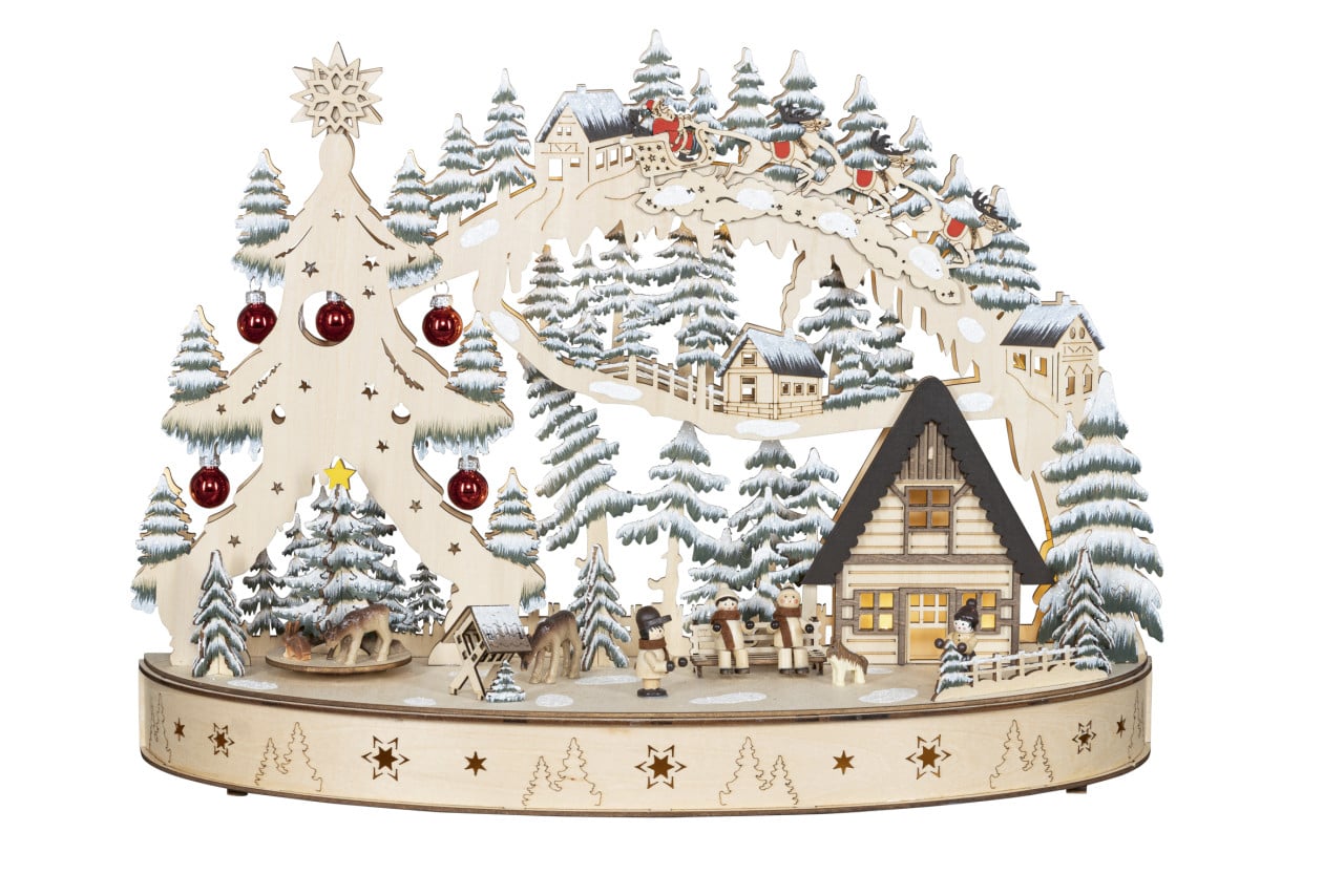 Saico Lichterbogen LED Weihnachtstraum Holz 50 cm warmweiß natur