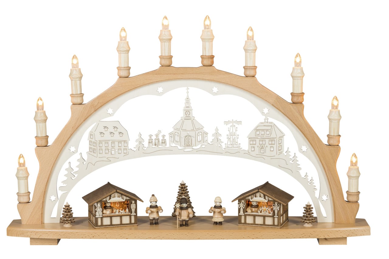 Saico Lichterbogen LED Weihnachtsmarkt Holz 66 cm warmweiß natur