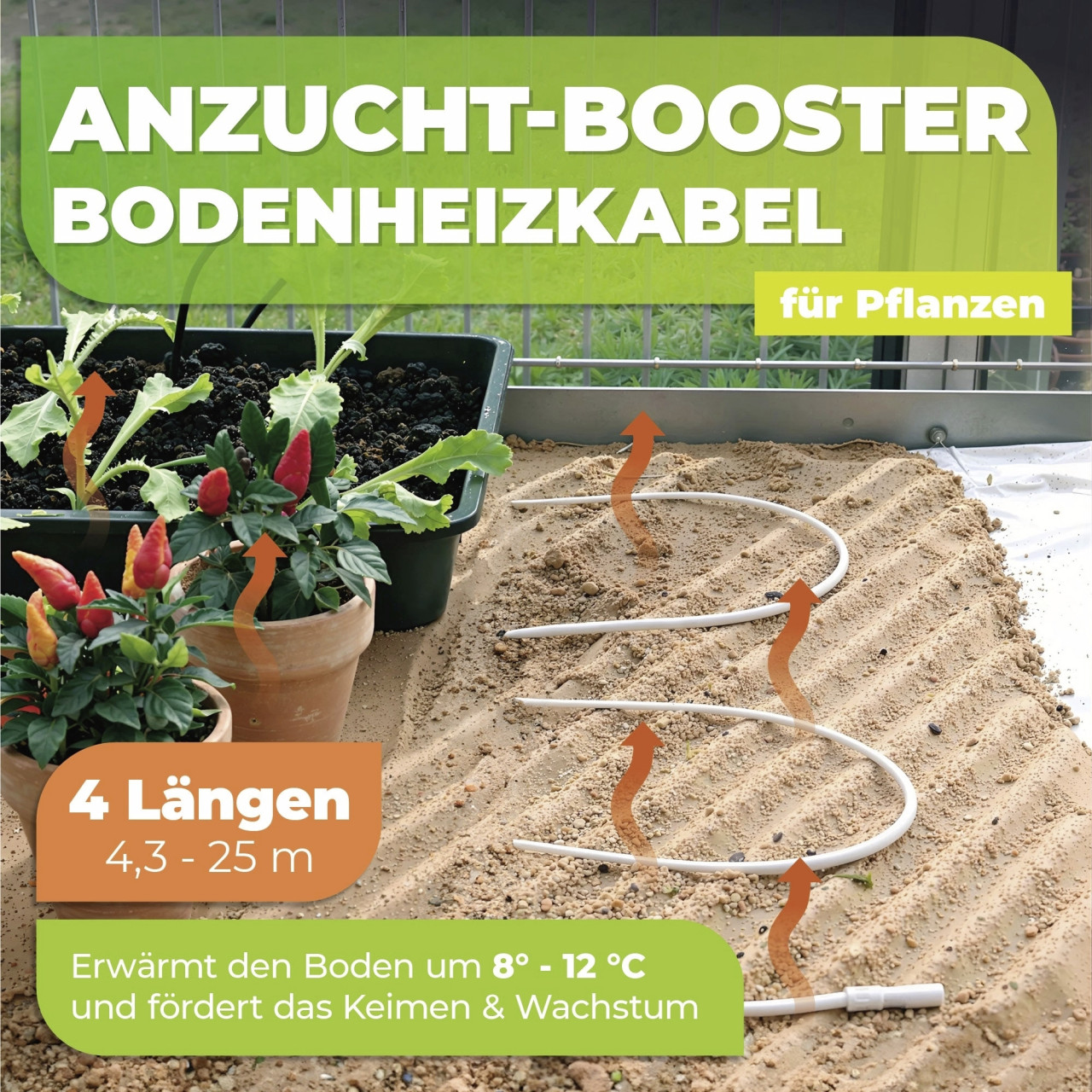 BioGreen Bodenheizkabel für Pflanzen weiß 6 m 50 W