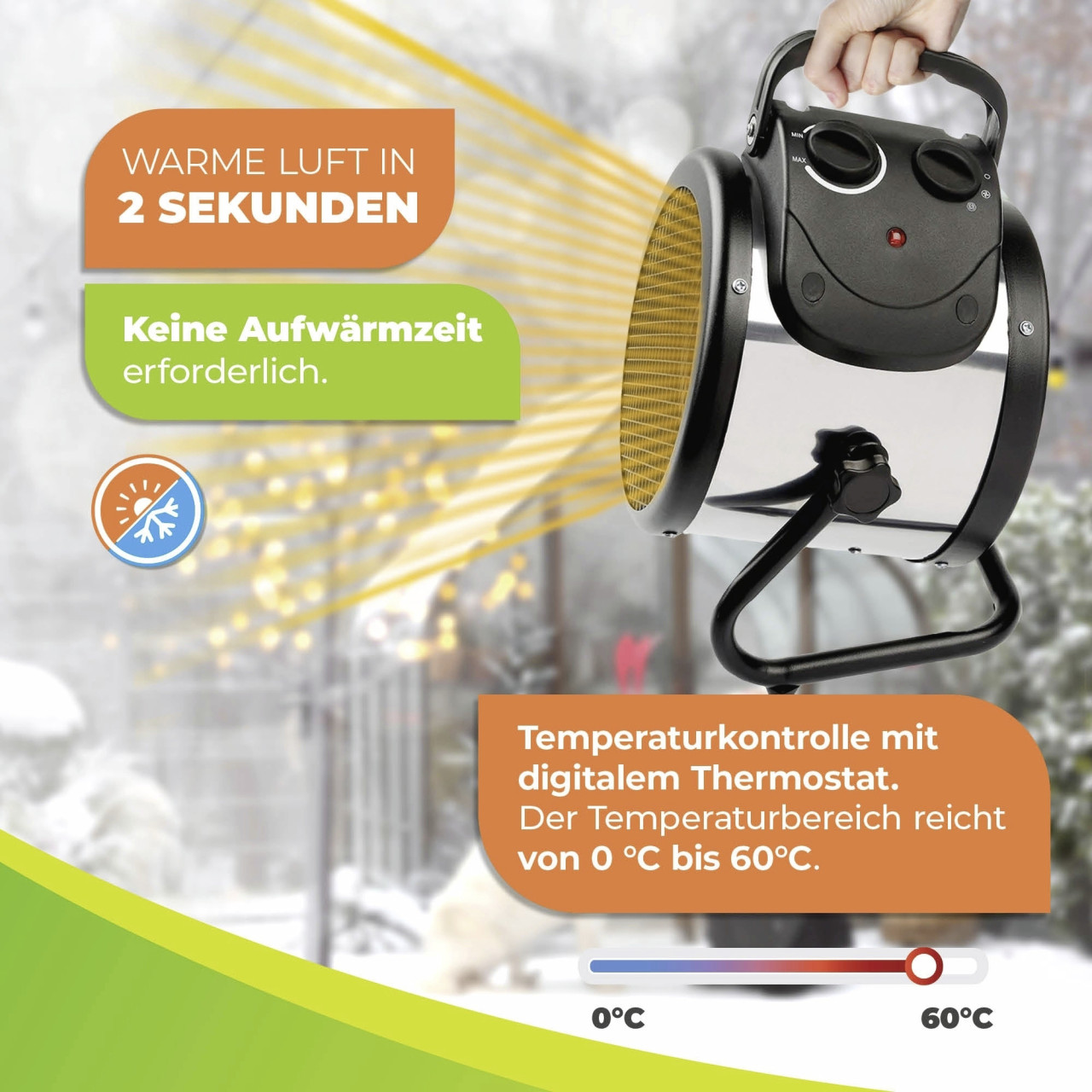 BioGreen Elektroheizung für Gewächshaus Palma Twin Basic silber/schwarz 25 x 30 cm mit manuellem Thermostat 1000/2000 W Bild 4