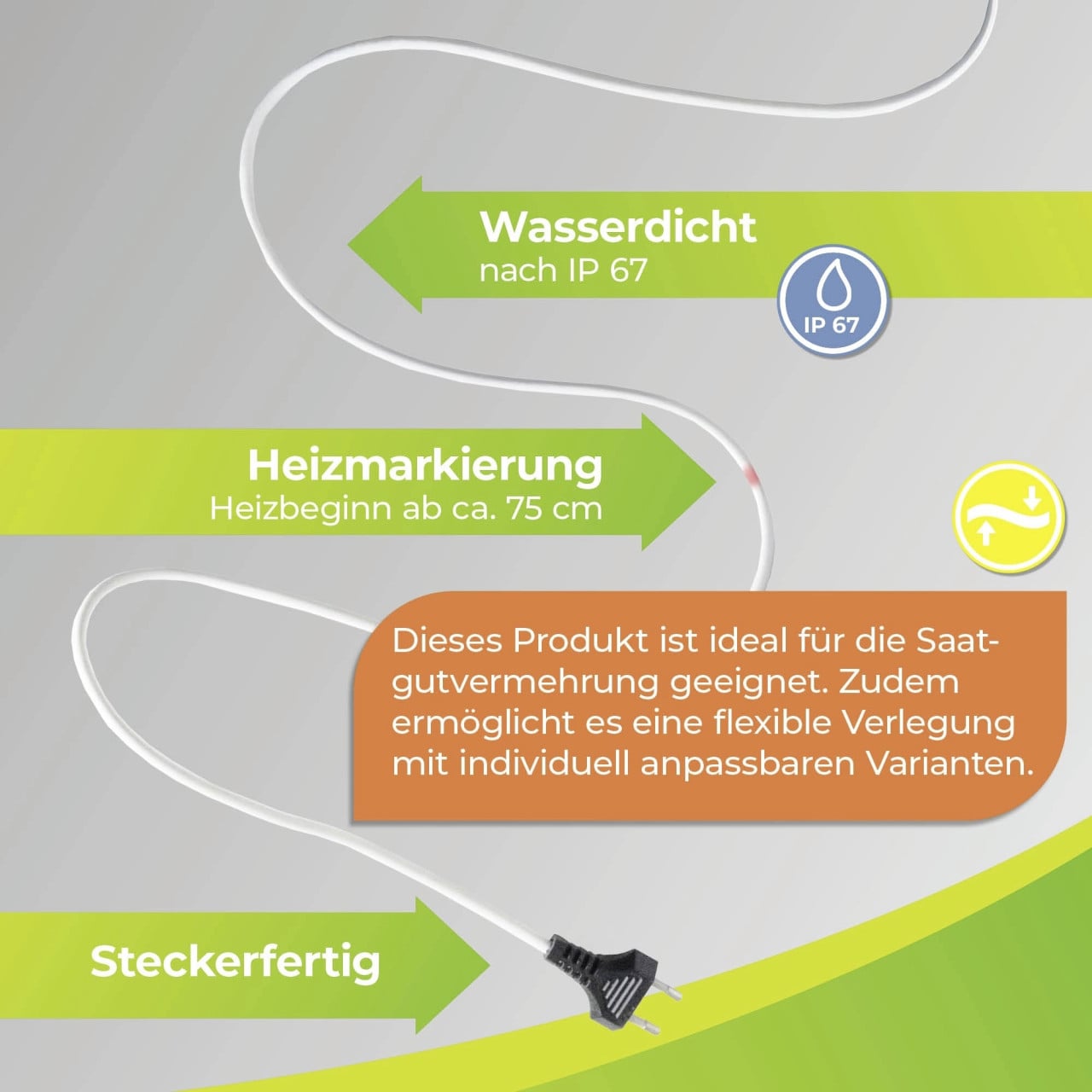 BioGreen Bodenheizkabel für Pflanzen weiß 25 m 320 W