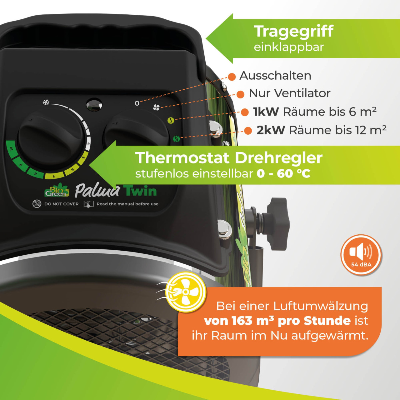 BioGreen Elektroheizung für Gewächshaus Palma Twin Digital silber/schwarz 25 x 30 cm mit digitalem Thermostat 1000/2000 W Bild 2