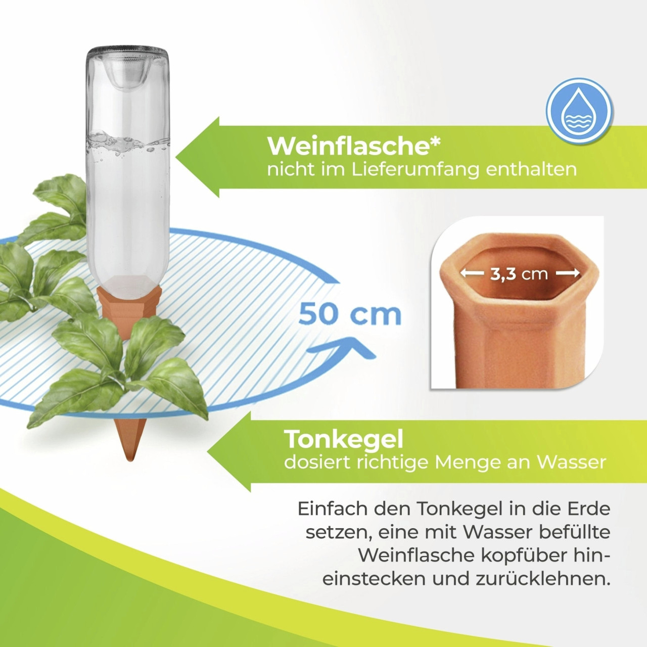 BioGreen Bewässerungskegel Hydro Wine für Wein- und PET-Flaschen 1 Stück