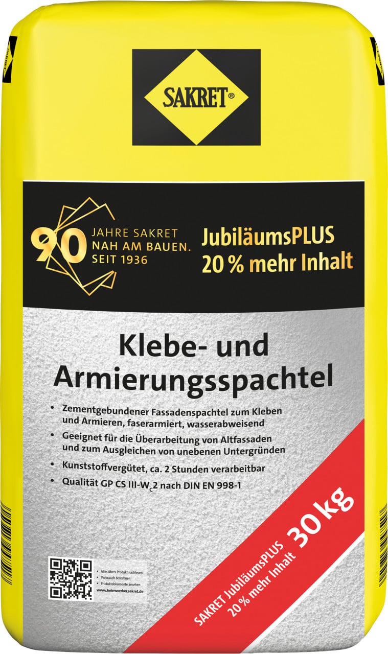 Sakret Klebe- und Armierungsspachtel Jubiläumsgebinde 30 kg grau