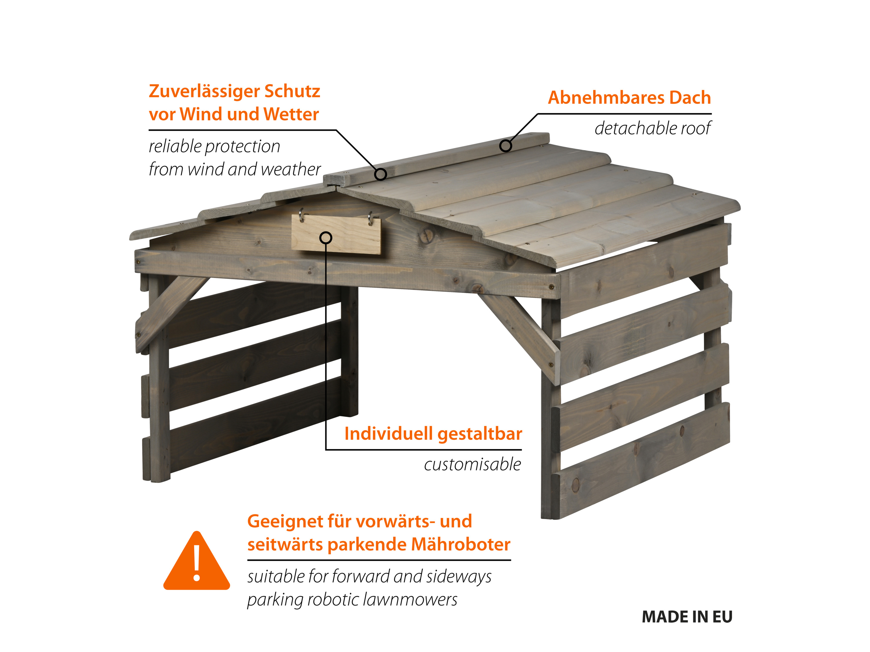 DOBAR Mährobotergarage mit Schild (Steingrau)