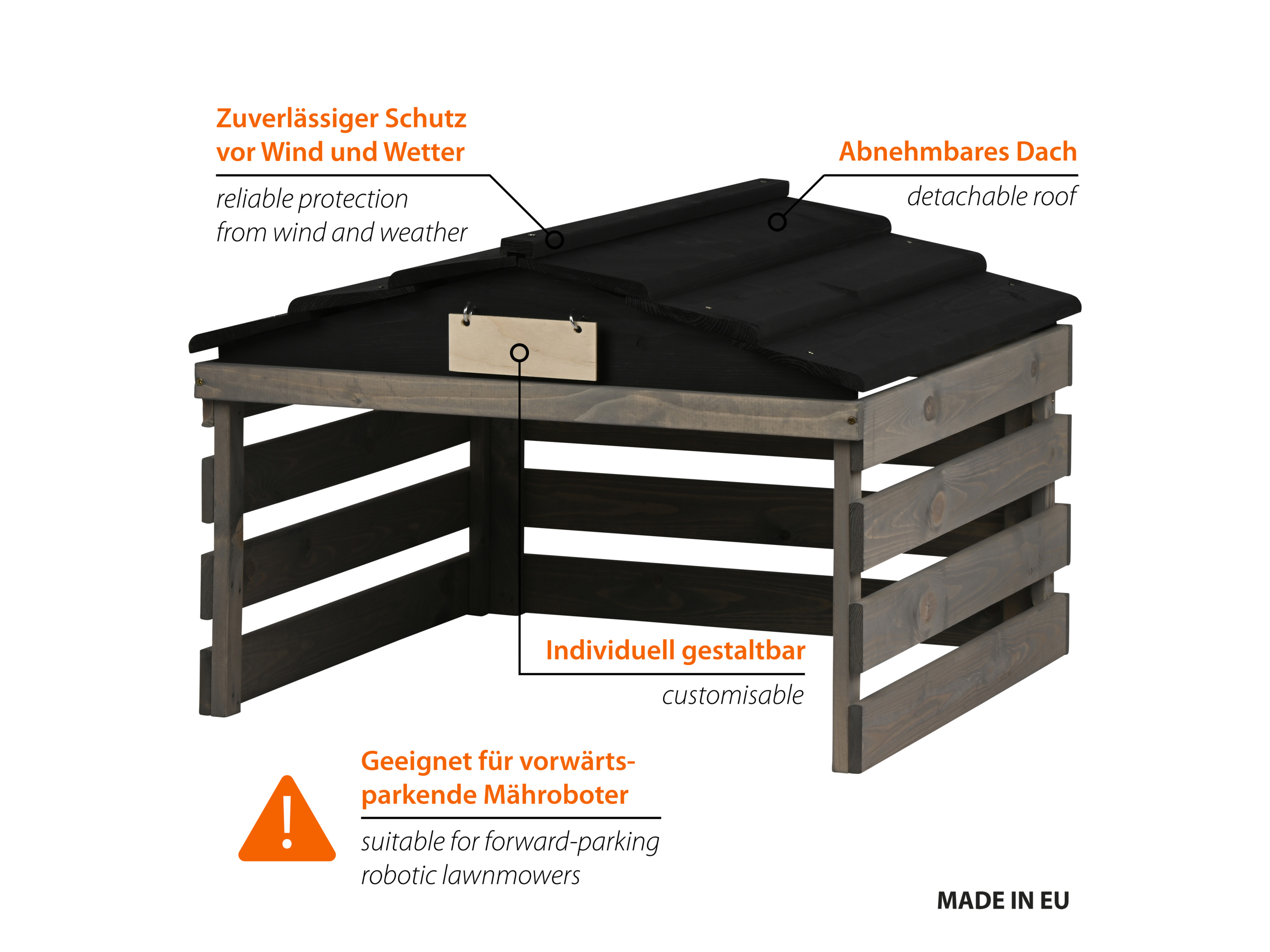 DOBAR Mährobotergarage mit Schild, grau/schwarz Bild 4