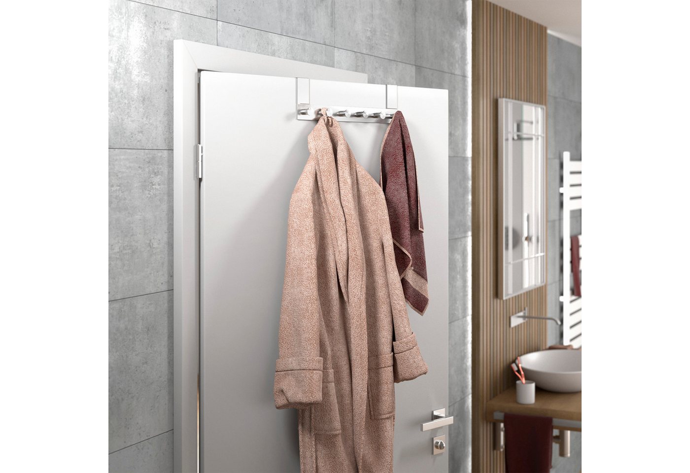SO-TECH® Türgarderobe Garderobenleiste LINEA 380 x 110 mm, mit 6 Haken Türhaken, (Spar-Set, 2-St), Edelstahl matt gebürstet, für Türen mit Falz max. 16 mm Bild 2