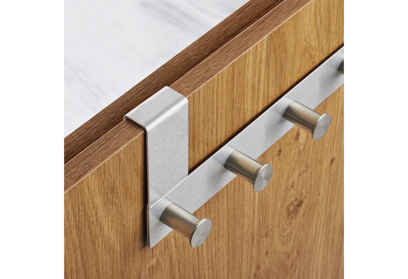 SO-TECH® Türgarderobe Garderobenleiste LINEA 380 x 110 mm, mit 6 Haken Türhaken, (Spar-Set, 2-St), Edelstahl matt gebürstet, für Türen mit Falz max. 16 mm Bild 5