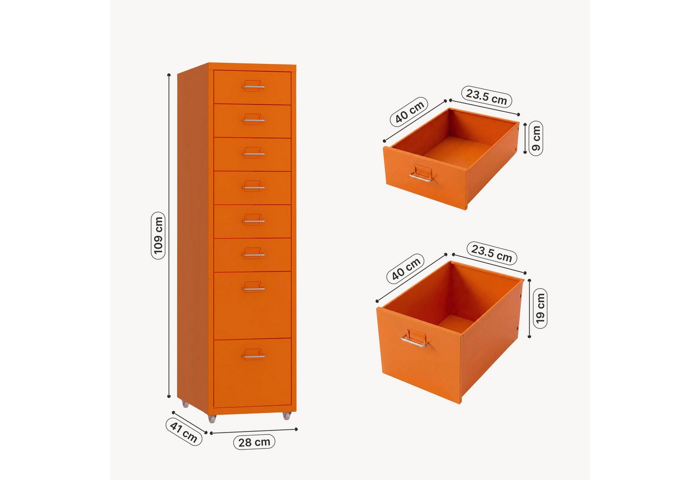 en.casa Rollcontainer, »Kökar« mit 8 Schubladen Bürowagen Orange Bild 2