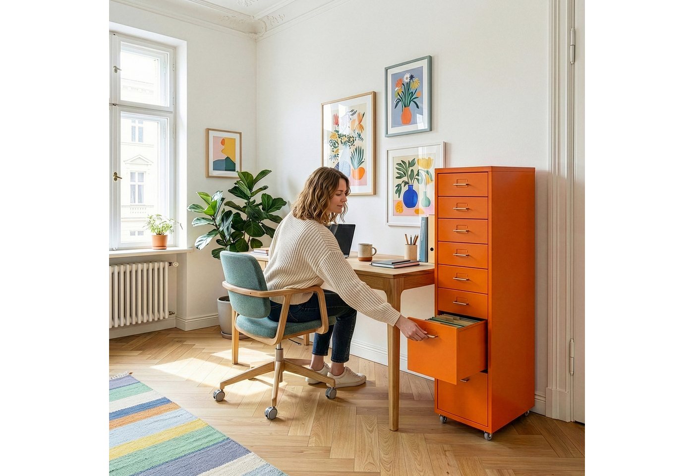 en.casa Rollcontainer, »Kökar« mit 8 Schubladen Bürowagen Orange Bild 4