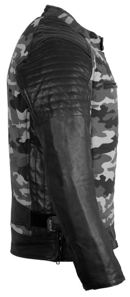 MDM Motorradjacke Motorrad Bikerjacke Camouflage mit Protektoren Herren (Camouflage Motorradjacke mit Lederärmeln) Thermofutter und seitlicher Weitenregulierung