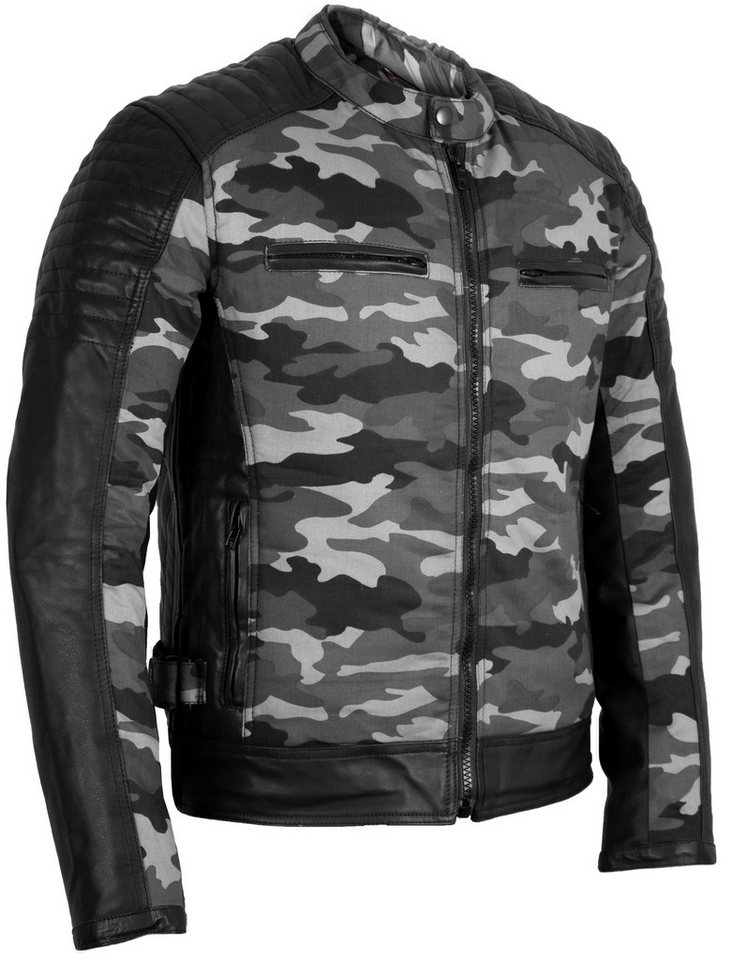 MDM Motorradjacke Motorrad Bikerjacke Camouflage mit Protektoren Herren (Camouflage Motorradjacke mit Lederärmeln) Thermofutter und seitlicher Weitenregulierung Bild 2