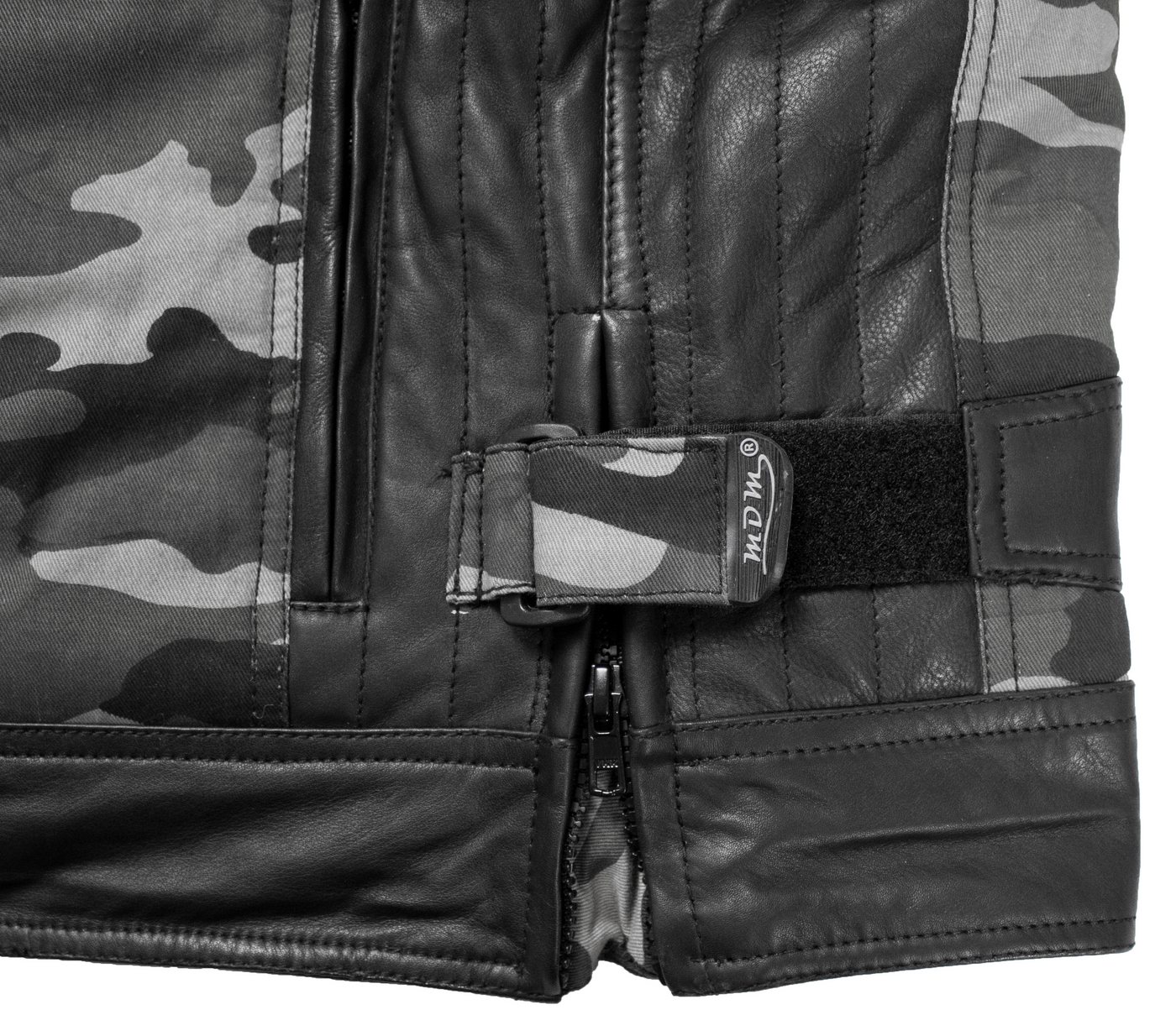 MDM Motorradjacke Motorrad Bikerjacke Camouflage mit Protektoren Herren (Camouflage Motorradjacke mit Lederärmeln) Thermofutter und seitlicher Weitenregulierung Bild 3