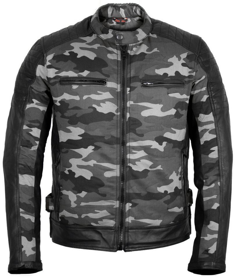 MDM Motorradjacke Motorrad Bikerjacke Camouflage mit Protektoren Herren (Camouflage Motorradjacke mit Lederärmeln) Thermofutter und seitlicher Weitenregulierung Bild 4