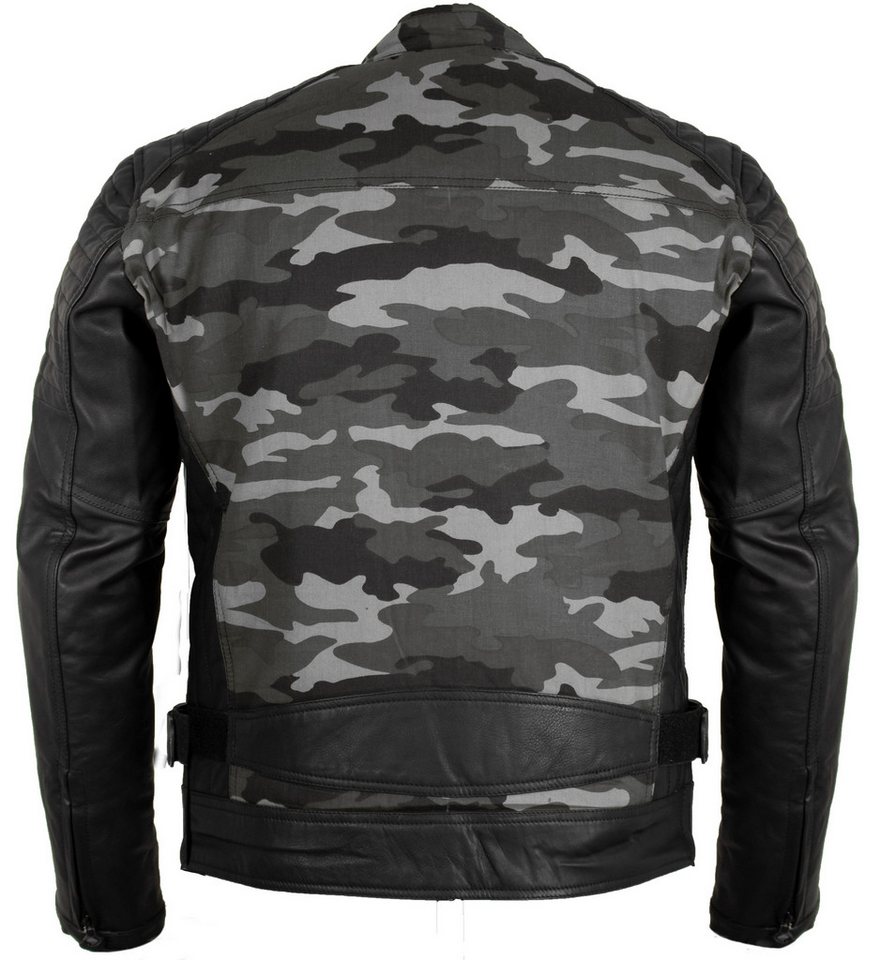 MDM Motorradjacke Motorrad Bikerjacke Camouflage mit Protektoren Herren (Camouflage Motorradjacke mit Lederärmeln) Thermofutter und seitlicher Weitenregulierung Bild 5