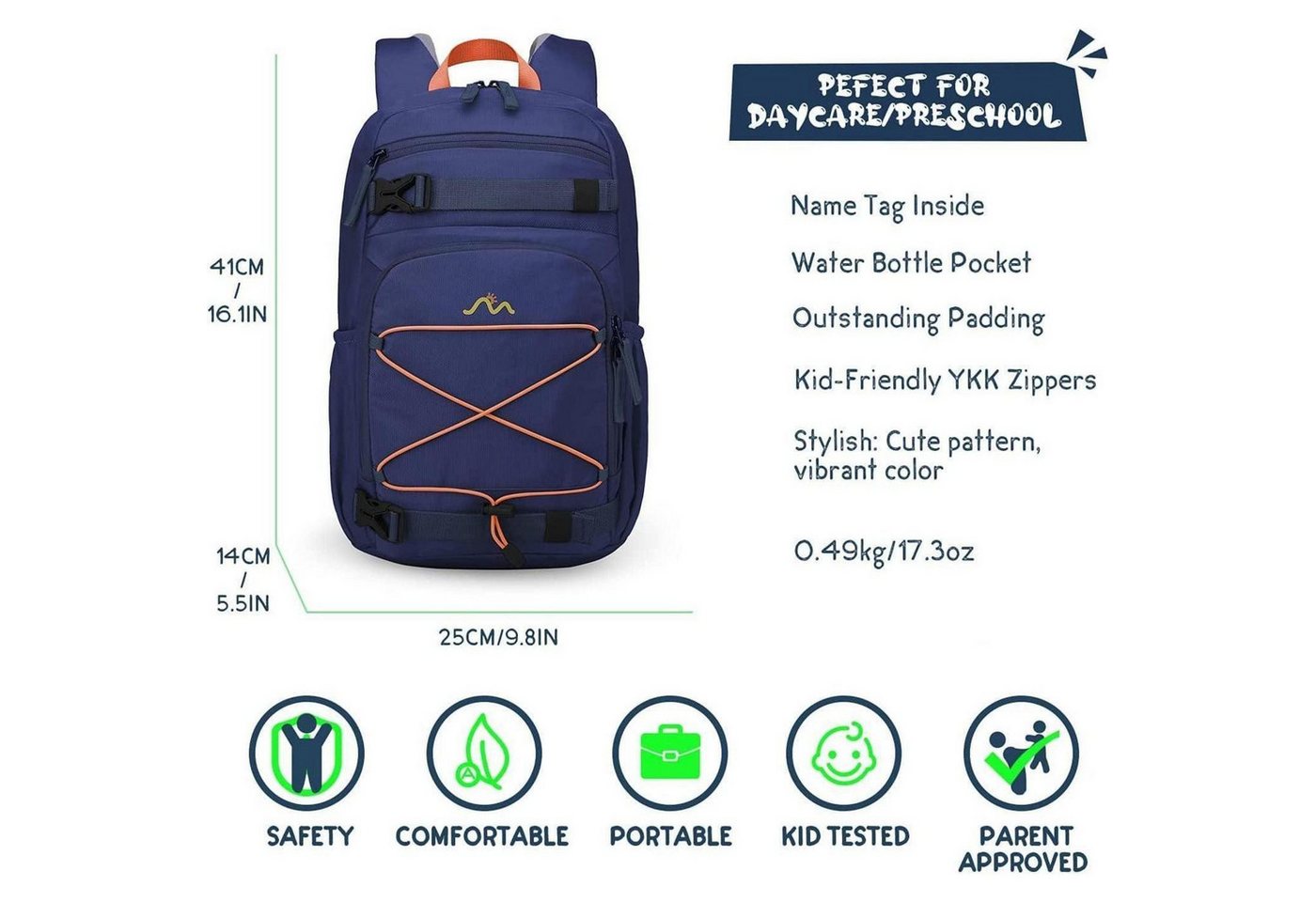 LuxusKollektion Kinderrucksack Kinderrucksack Mädchen Jungen Schulrucksack 15L 25x14x41 cm dunkelblau Bild 3