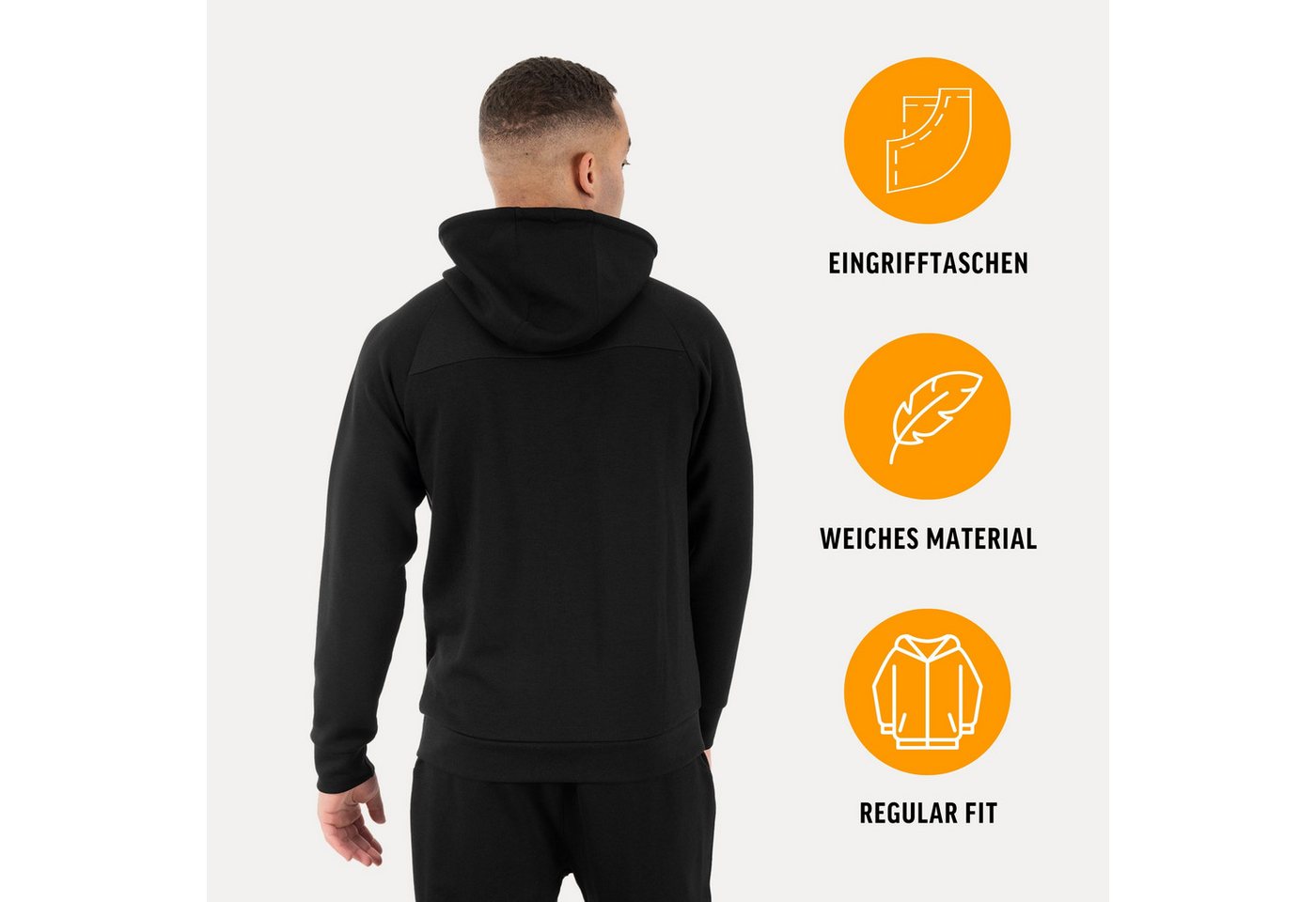 Smilodox Trainingsjacke Denzo Herren, Sportjacke, Fitness, Kapuze, Zip Jacke Mesh Einsätze, Zip Taschen, Kapuze, Soft Touch, Rippbündchen