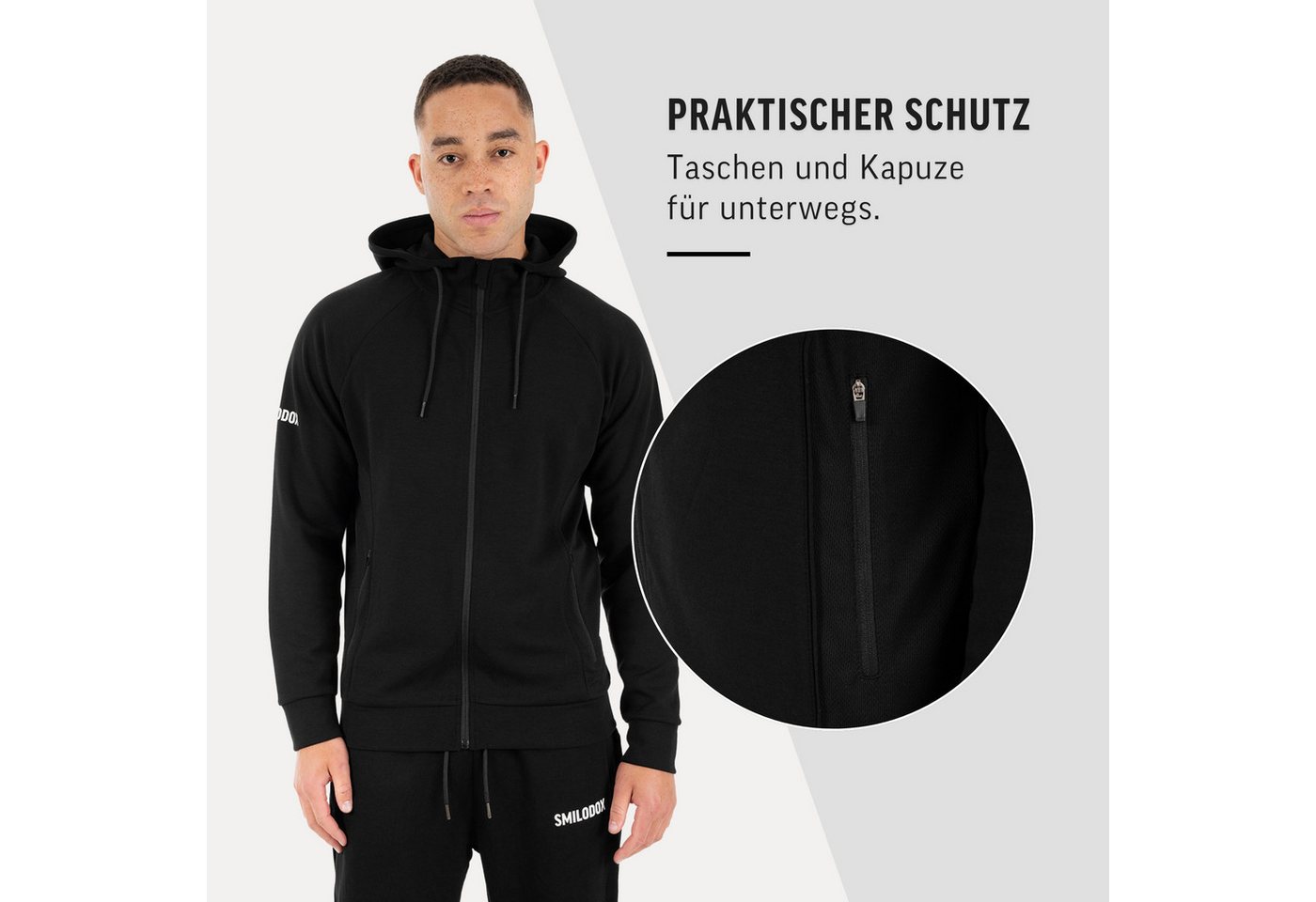Smilodox Trainingsjacke Denzo Herren, Sportjacke, Fitness, Kapuze, Zip Jacke Mesh Einsätze, Zip Taschen, Kapuze, Soft Touch, Rippbündchen Bild 2