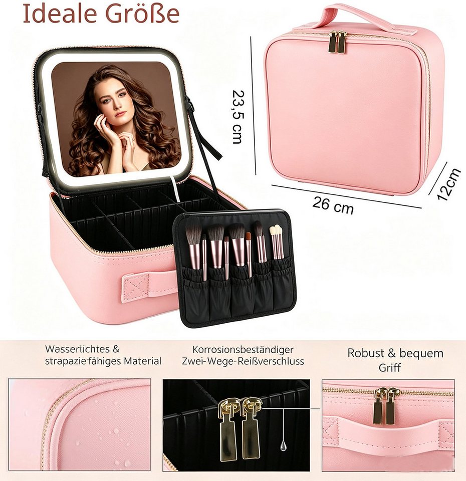 wohnTRAUM24 Kosmetiktasche Make up Tasche mit LED Beleuchtung Licht, Kosmetikkoffer Tasche Damen, Schminkkoffer Geschenk für Frau, Koffer Verstauen für Reisen