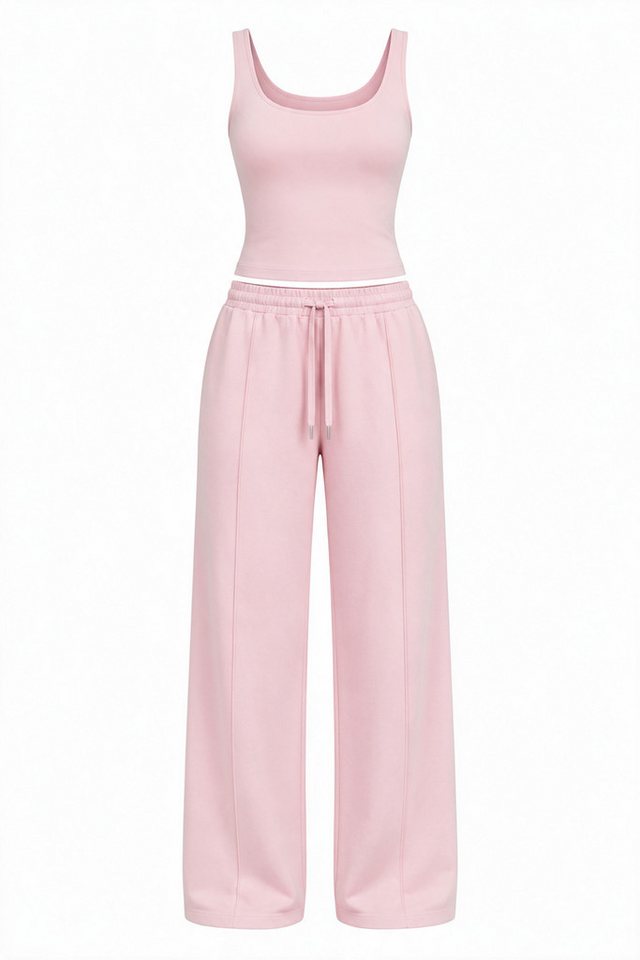 FemmeTone Freizeitanzug Sportanzug Damen mit Tanktop und Wide-Leg-Hose (Set, 2-tlg., ärmelloses Oberteil und lockere Loungehose mit Taschen), Loungewear Set mit gepolstertem Top und weiter Hose Bild 4