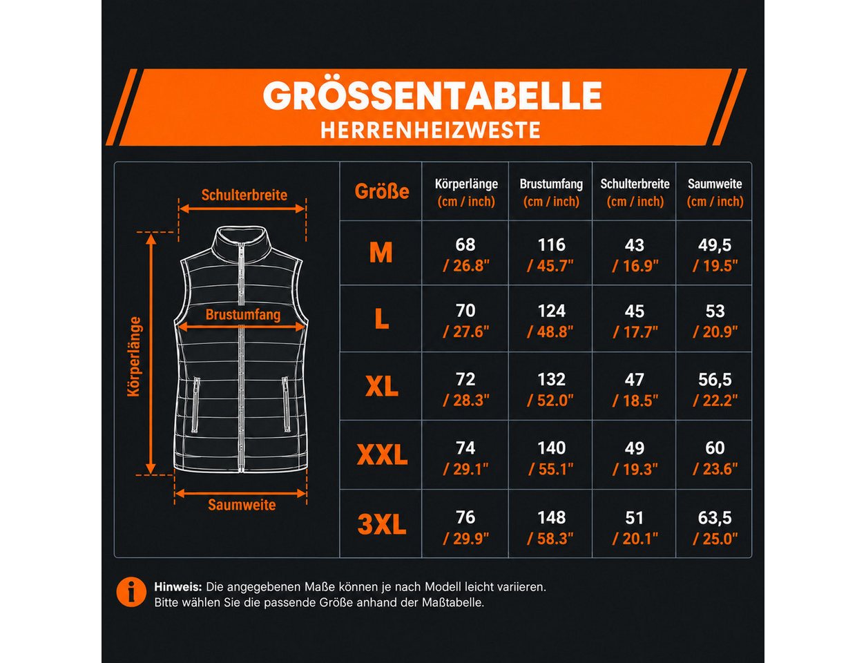 Roenllce Funktionsweste Beheizbare Weste Herren Winterweste mit 10000 mAh Akku 3 Temperaturstufen, 5 Heizzonen für Outdoor Camping Motorrad Bild 5