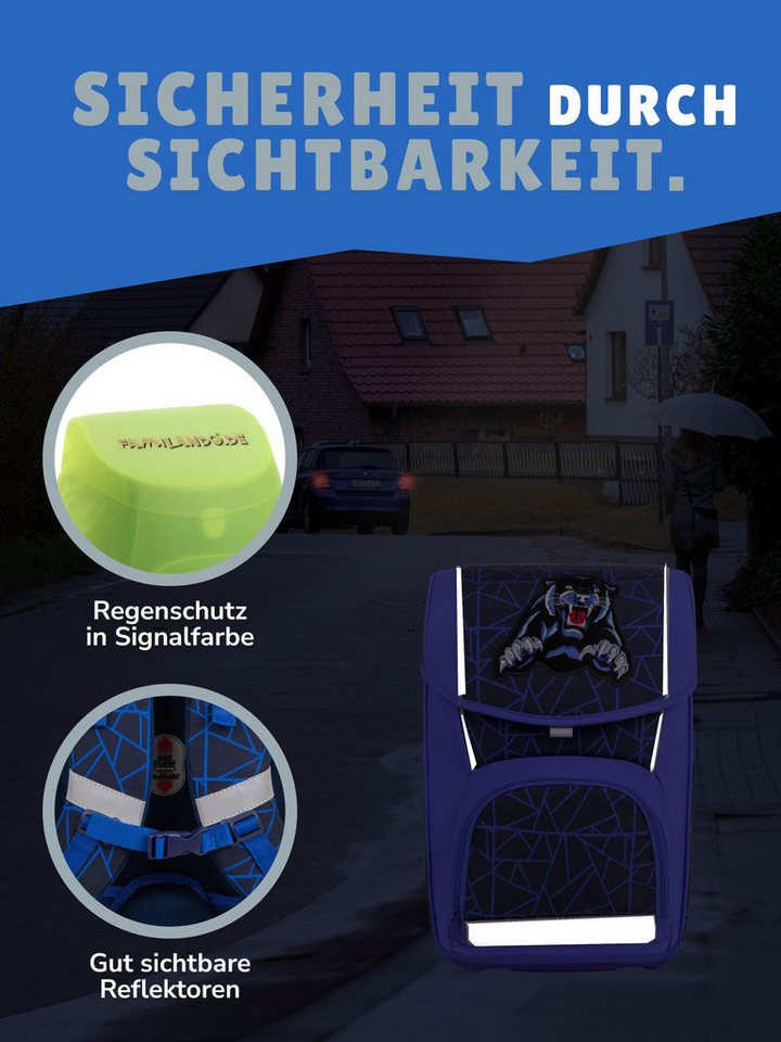 McNeill Schulranzen Wild Panther Schultasche Blau ab der 1. Klasse (Set, 4-tlg., inkl. Federmäppchen Schlamper Turnbeutel), 960 Gramm leicht, 21L Volumen, mit Brustgurt und Hüftgurt Bild 2