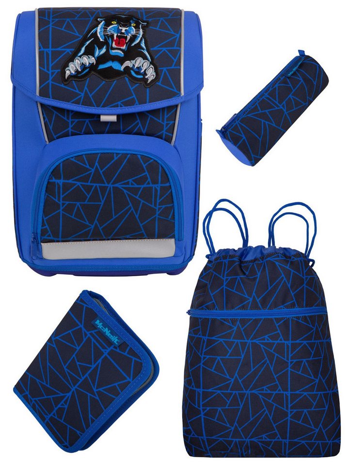 McNeill Schulranzen Wild Panther Schultasche Blau ab der 1. Klasse (Set, 4-tlg., inkl. Federmäppchen Schlamper Turnbeutel), 960 Gramm leicht, 21L Volumen, mit Brustgurt und Hüftgurt Bild 4
