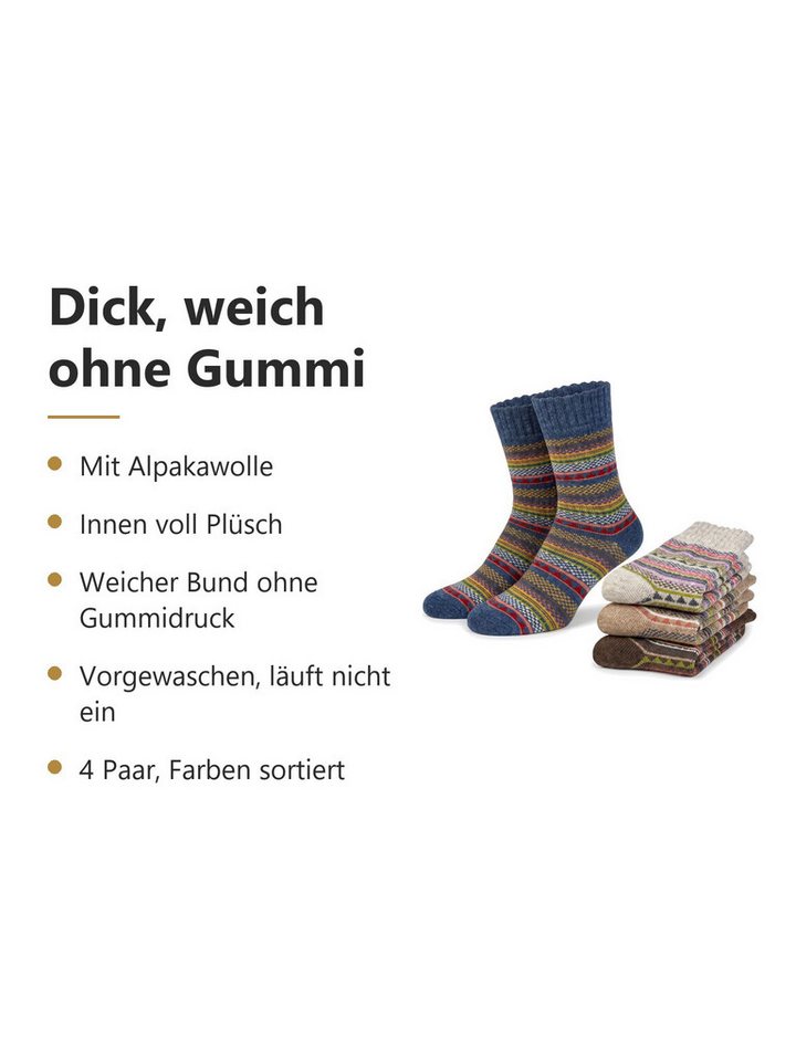 Black Snake Thermosocken Wintersocken mit Alpakawolle und Bund ohne Gummi für Damen und Herren (Socken-Set, 4-Paar, Farben sortiert 35/38) Vollplüsch gefüttert vorgewaschen gefertigt in Portugal Skandi-Ringel Bild 3
