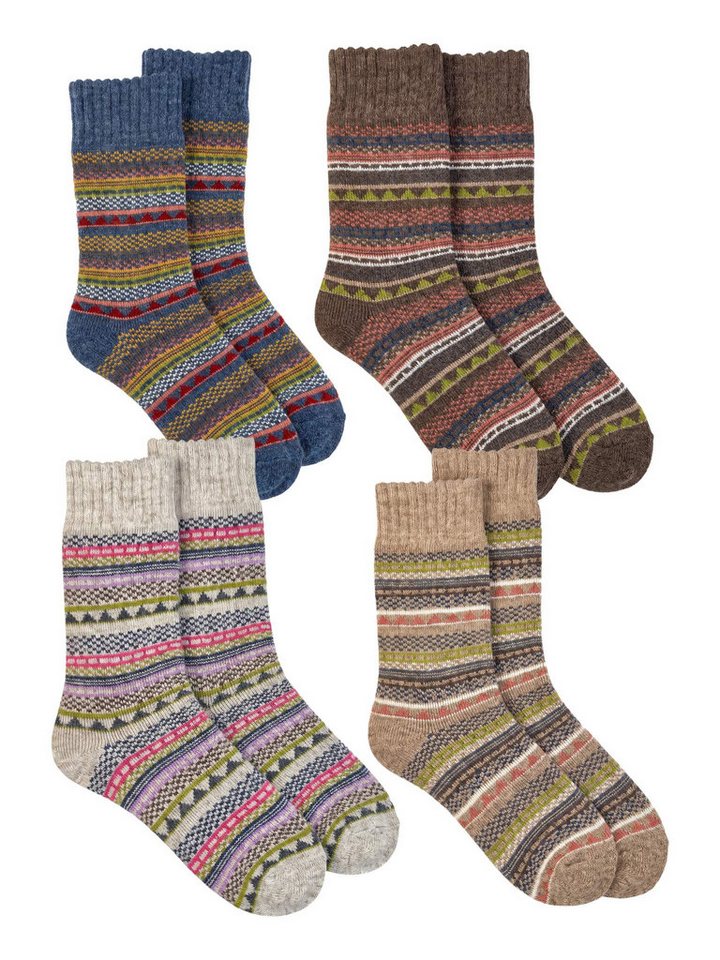 Black Snake Thermosocken Wintersocken mit Alpakawolle und Bund ohne Gummi für Damen und Herren (Socken-Set, 4-Paar, Farben sortiert 35/38) Vollplüsch gefüttert vorgewaschen gefertigt in Portugal Skandi-Ringel Bild 4
