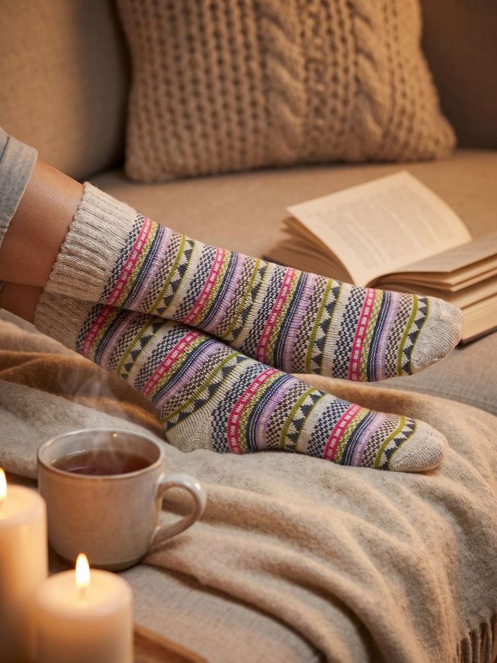 Black Snake Thermosocken Wintersocken mit Alpakawolle und Bund ohne Gummi für Damen und Herren (Socken-Set, 4-Paar, Farben sortiert 35/38) Vollplüsch gefüttert vorgewaschen gefertigt in Portugal Skandi-Ringel Bild 5