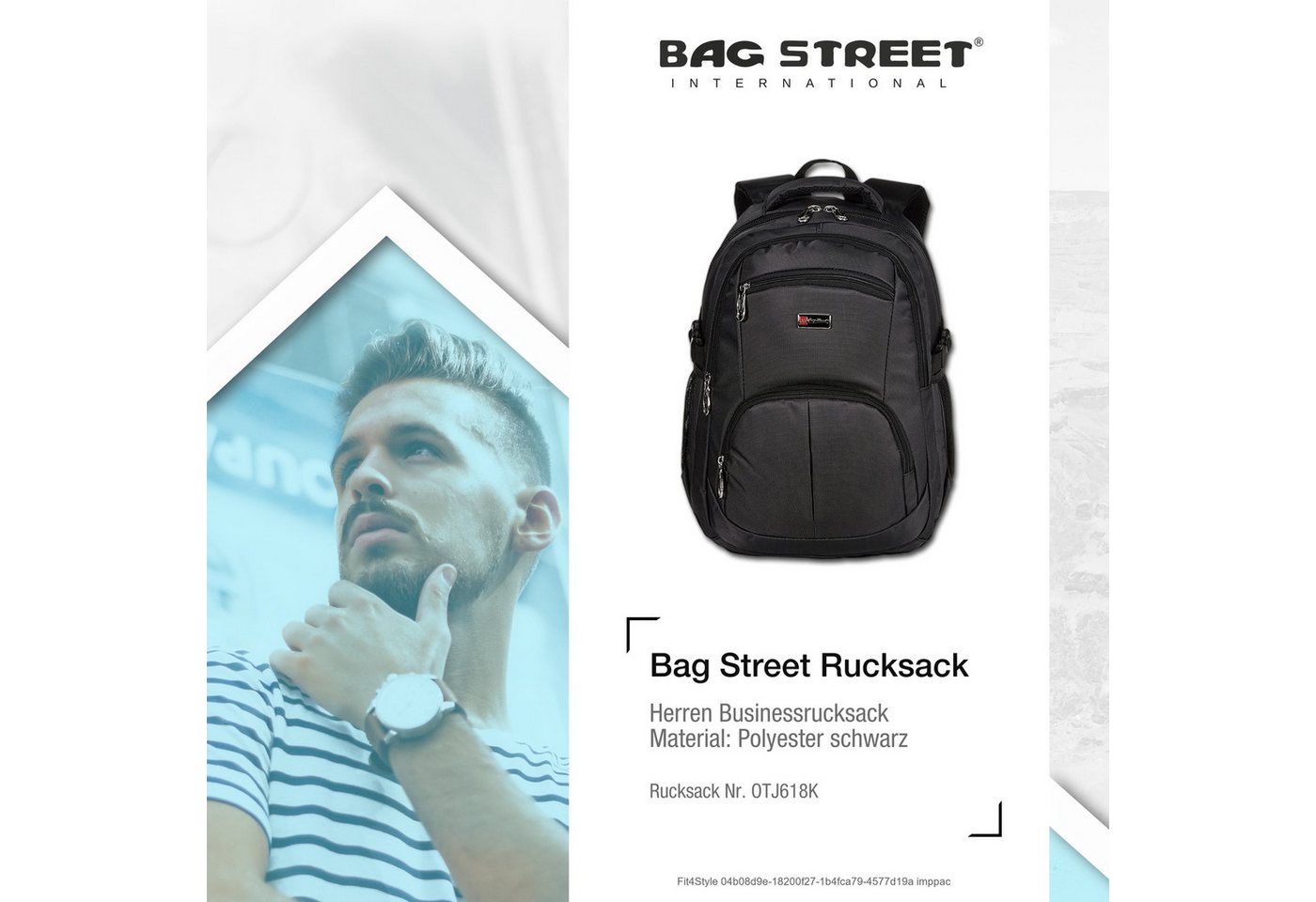 BAG STREET Sportrucksack Bag Street Rucksack grau gepolstert mit (Businessrucksack), Herren Polyester Businessrucksack, Sportrucksack, schwarz ca. 30cm