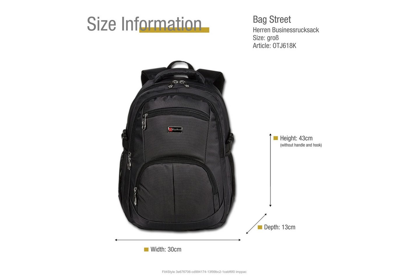 BAG STREET Sportrucksack Bag Street Rucksack grau gepolstert mit (Businessrucksack), Herren Polyester Businessrucksack, Sportrucksack, schwarz ca. 30cm Bild 4