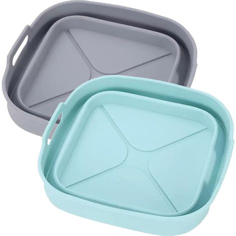Silikon-airfryer-zubehör, 2er-pack Wiederverwendbare Airfryer-korbformen, Faltbar, Quadratisch, Flach
