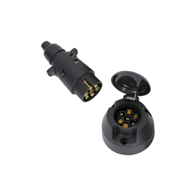 7-poliger Anhängerkupplungsstecker Und -buchse, 12v Wasserdichter Stecker, Geeignet Für Lkws, Wohnmobile Und Pkws (mit Gummischutzhüllen).