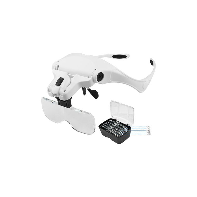 Vergrößerungsbrille Mit 2 Led-leuchten, Stirnband-vergrößerungsbrille, Freisprech-kopfhörer Mit Vergrößerung Zum Nähen, Lesen, Reparieren, Schmuckherstellen, Uhrenbau Und Basteln, 5 Austauschbare Lins