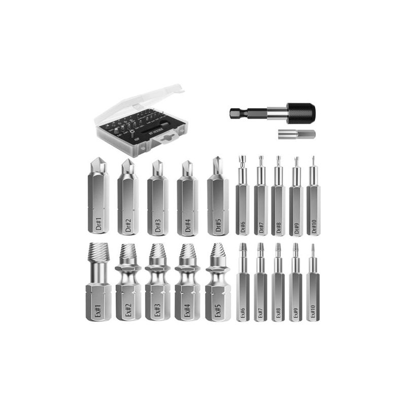 Schraubenausdreher-set, 22-teilig, Verbesserter Hss 4341-legierungsstahl, Inklusive Bohrer, 2 Magnetischen Bitverlängerungen Und Steckschlüsseladapter Für Beschädigte Schrauben, Schwarz