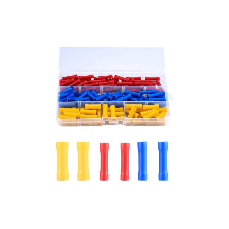 120 Elektrische Steckverbinder, Isolierhülsen, Drahtklemmen, Crimp-klemmen, Gerade Crimp-klemmen Für Elektrische Drähte, Kfz-crimpverbinder (blau, Rot, Gelb)