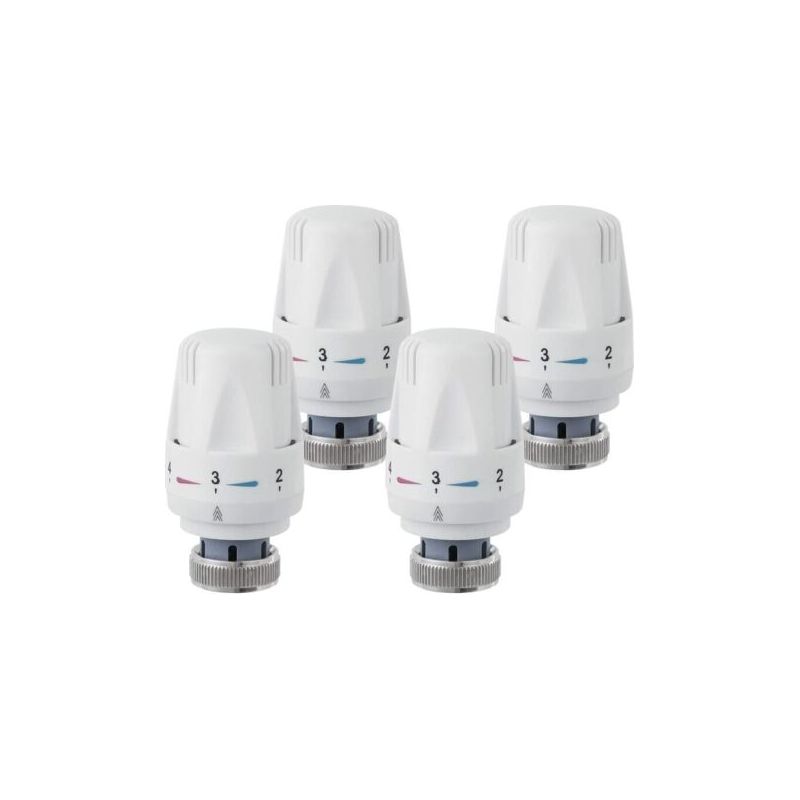 Set Mit 4 Thermostatköpfen M 30 X 1,5 – Gewindeanschlüsse – Frostschutzfunktion – Integrierter Flüssigkeitsstandsensor – Kompatibel Mit Kompaktheizkörpern