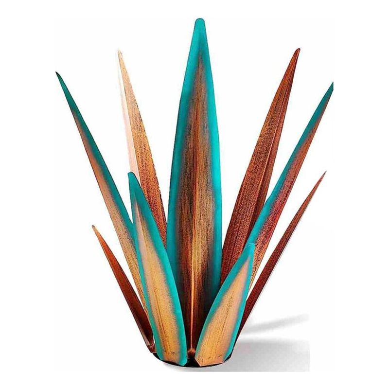 Große, Rustikale Tequila-pflanzenskulptur, Agavenpflanze Aus Metall Für Terrasse Und Garten, Handbemalt, 55 Cm
